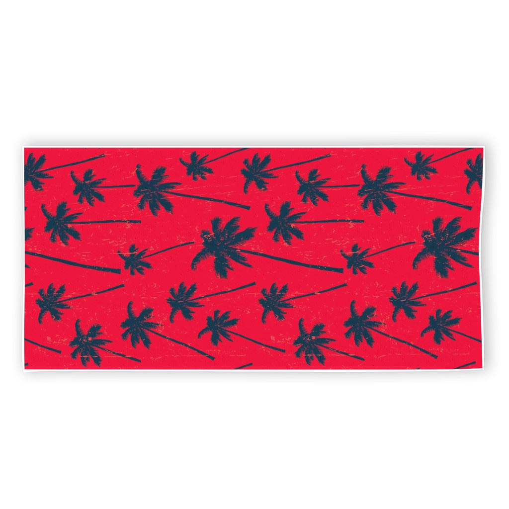 Black Red Palm Tree Pattern Print Beach Towel