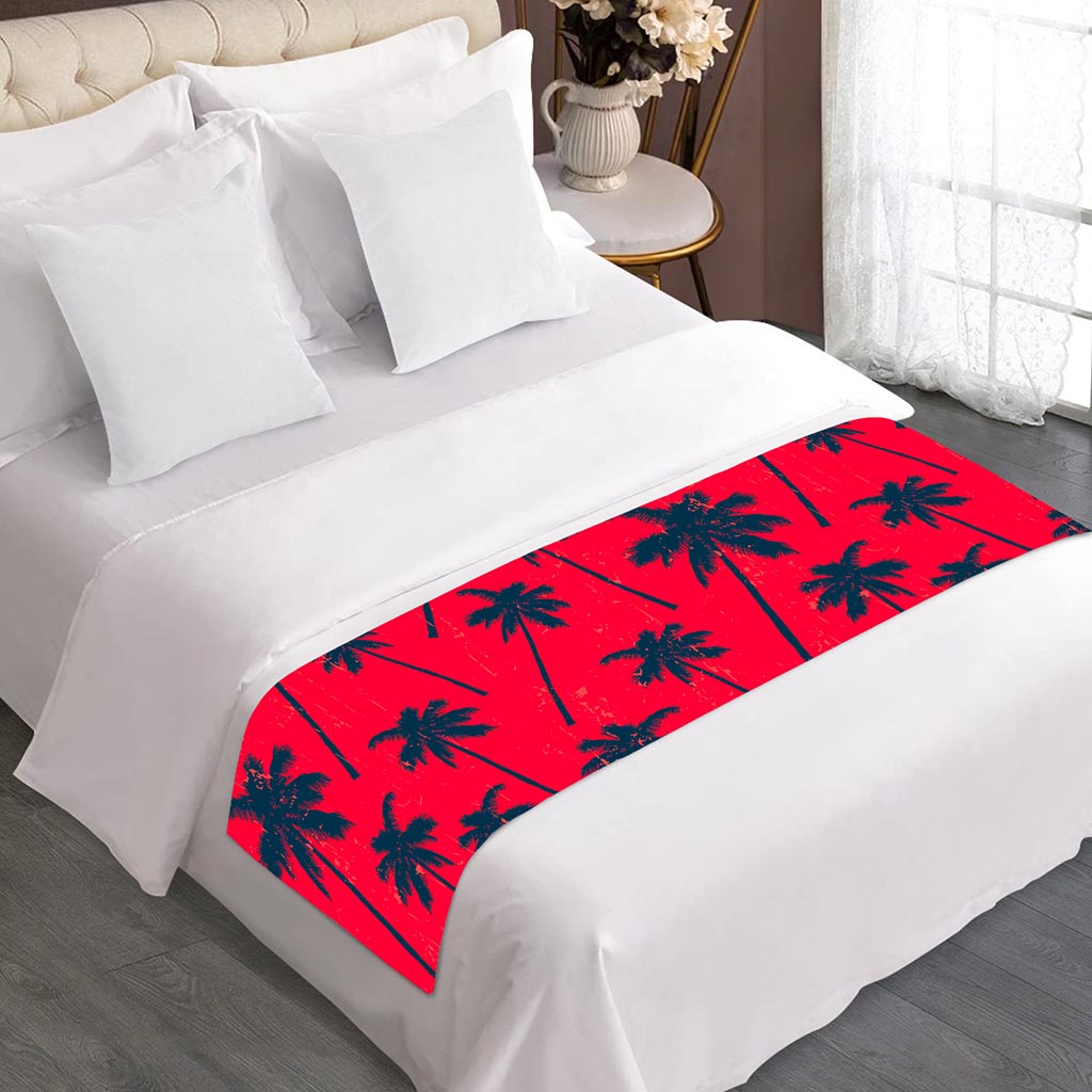 Black Red Palm Tree Pattern Print Bed Runner