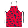Black Red Palm Tree Pattern Print Bib Apron With Pocket
