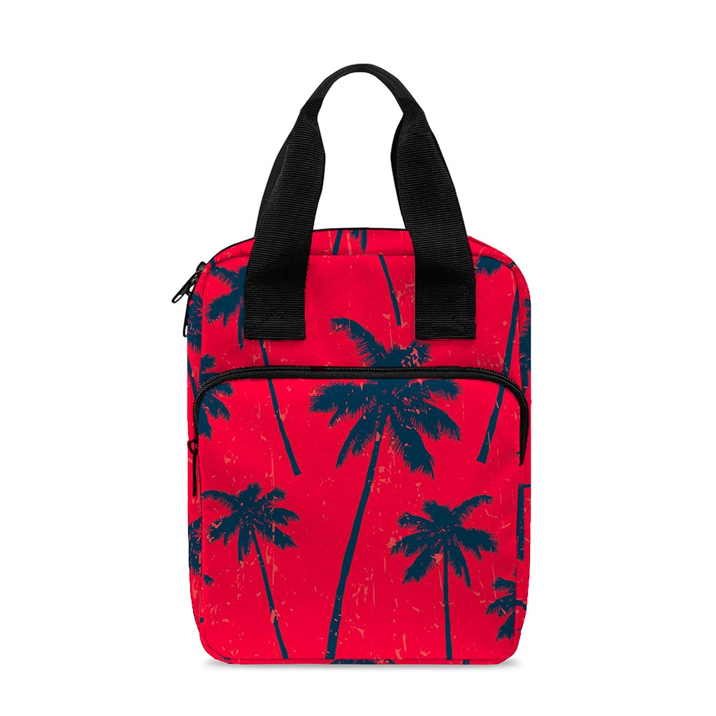 Black Red Palm Tree Pattern Print Bible Tote Bag