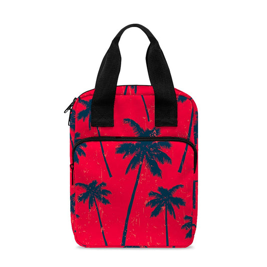 Black Red Palm Tree Pattern Print Bible Tote Bag
