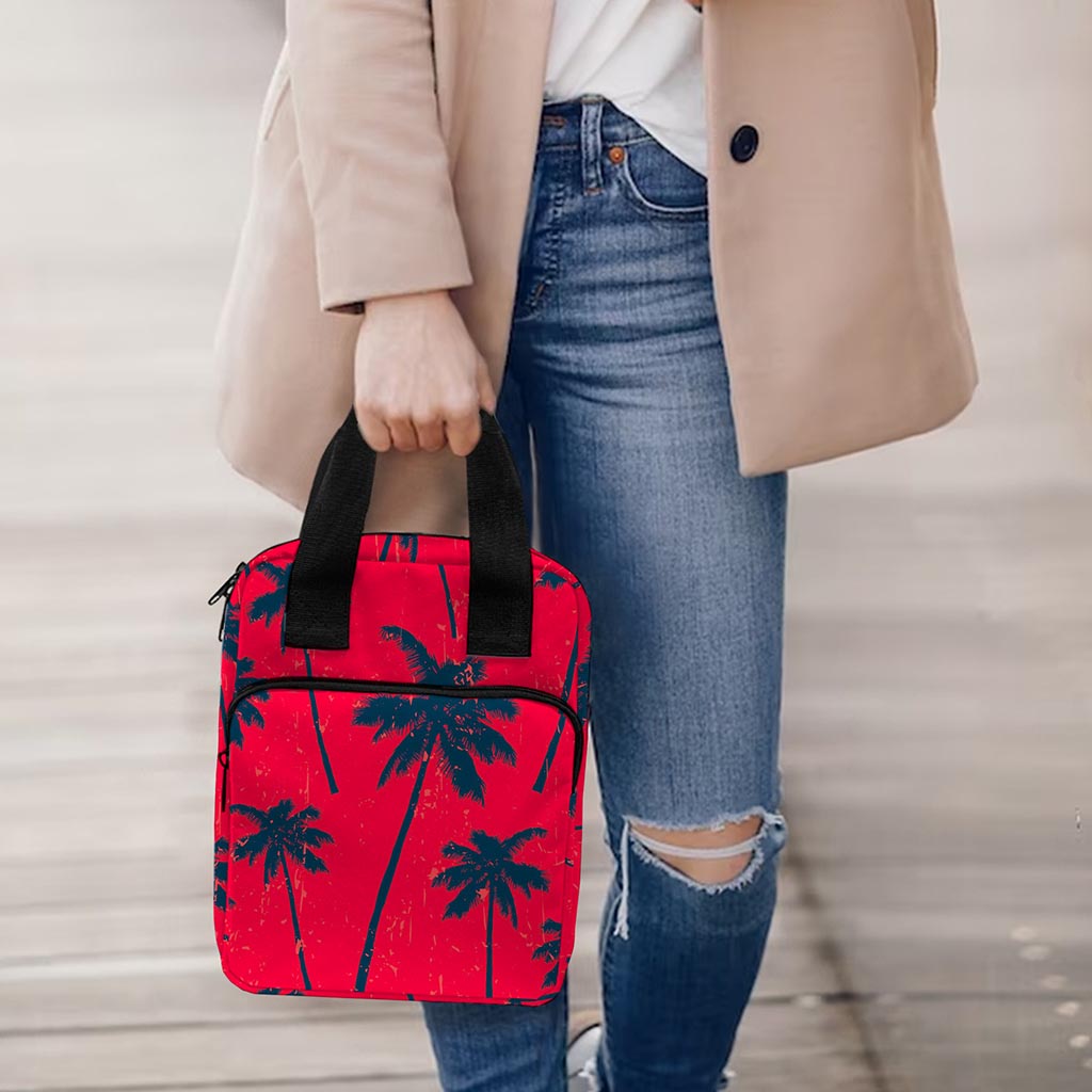 Black Red Palm Tree Pattern Print Bible Tote Bag