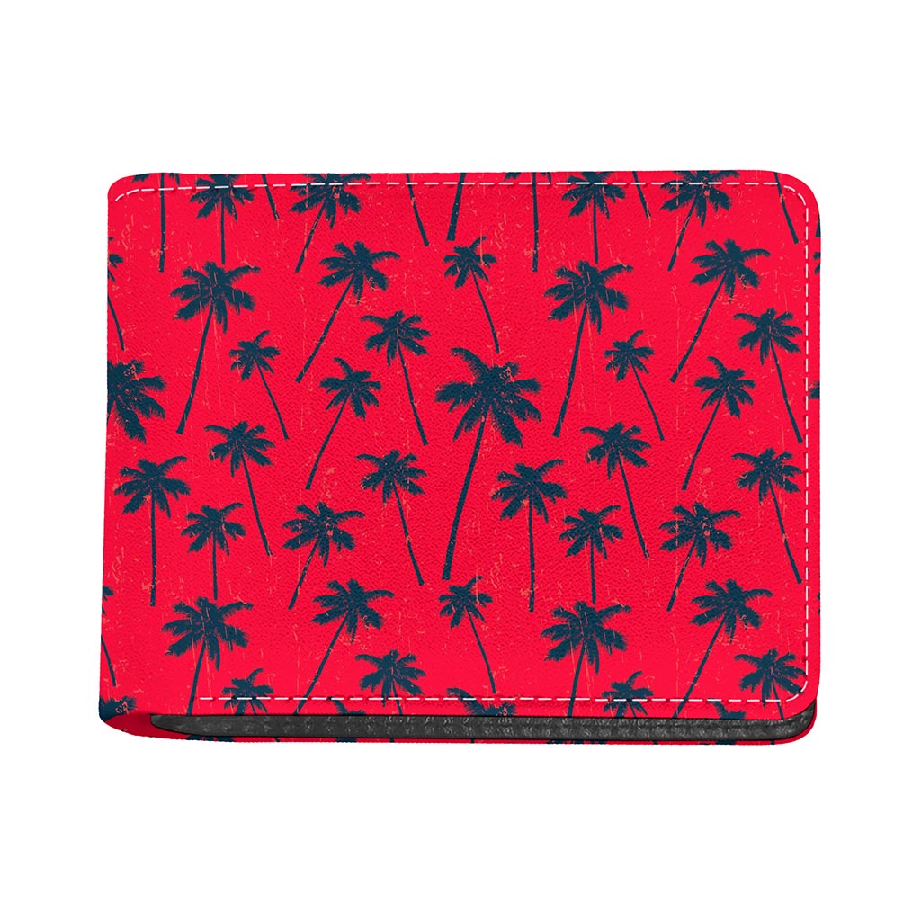 Black Red Palm Tree Pattern Print Bifold Wallet