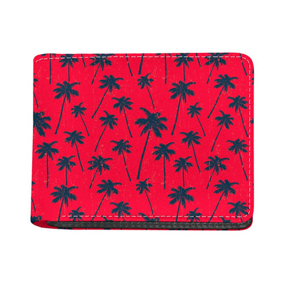 Black Red Palm Tree Pattern Print Bifold Wallet