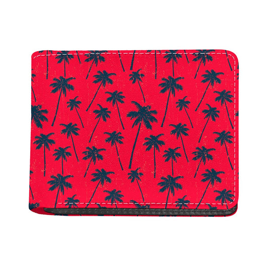 Black Red Palm Tree Pattern Print Bifold Wallet