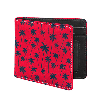 Black Red Palm Tree Pattern Print Bifold Wallet