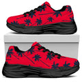 Black Red Palm Tree Pattern Print Black Chunky Shoes