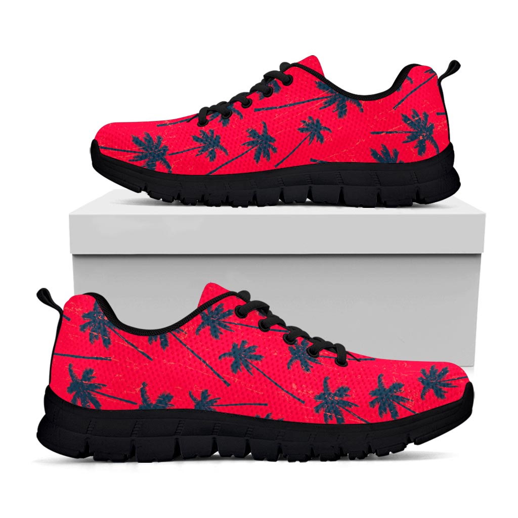 Black Red Palm Tree Pattern Print Black Running Shoes
