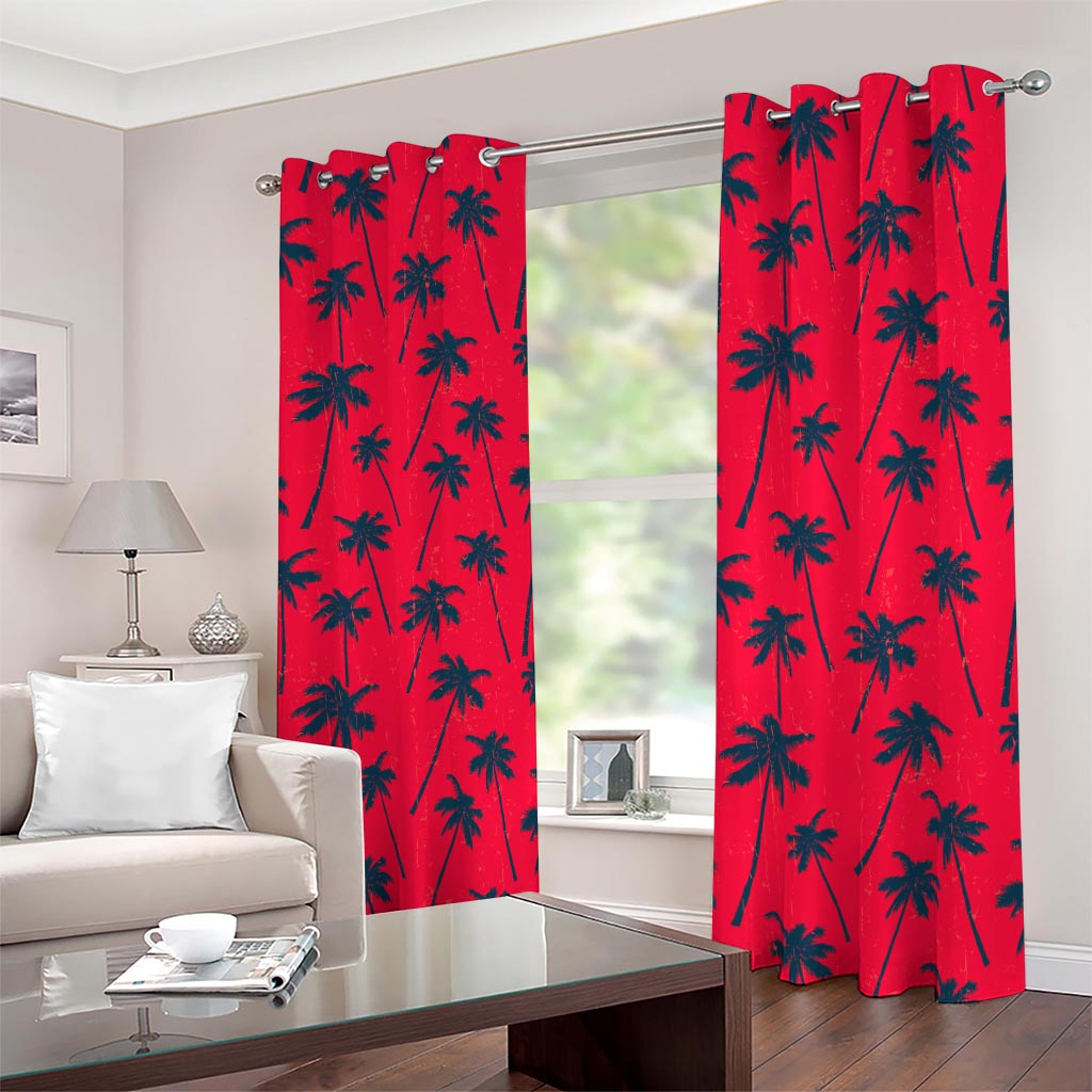 Black Red Palm Tree Pattern Print Blackout Grommet Curtains