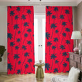Black Red Palm Tree Pattern Print Dimout Pencil Pleat Curtains