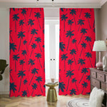 Black Red Palm Tree Pattern Print Blackout Pencil Pleat Curtains