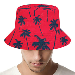 Black Red Palm Tree Pattern Print Bucket Hat