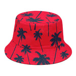 Black Red Palm Tree Pattern Print Bucket Hat