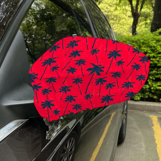 Black Red Palm Tree Pattern Print Car Side Mirror Covers