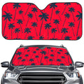 Black Red Palm Tree Pattern Print Car Windshield Sun Shade