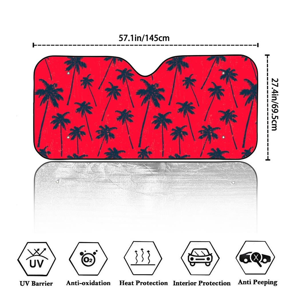 Black Red Palm Tree Pattern Print Car Windshield Sun Shade