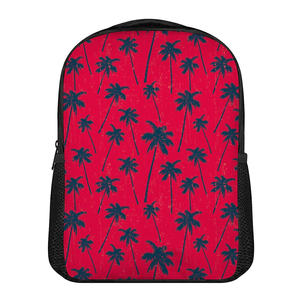 Black Red Palm Tree Pattern Print Casual Backpack