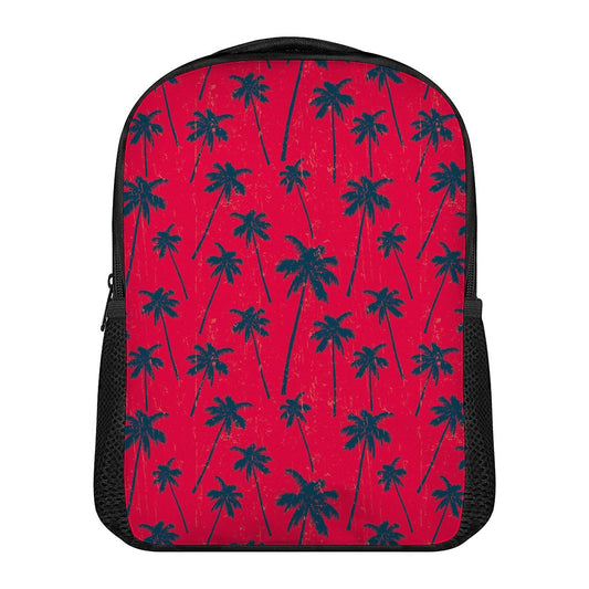 Black Red Palm Tree Pattern Print Casual Backpack