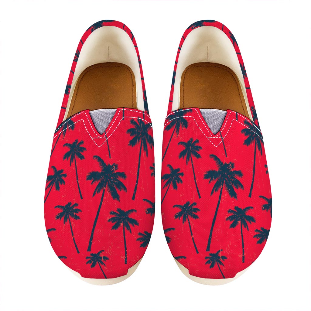 Black Red Palm Tree Pattern Print Casual Shoes