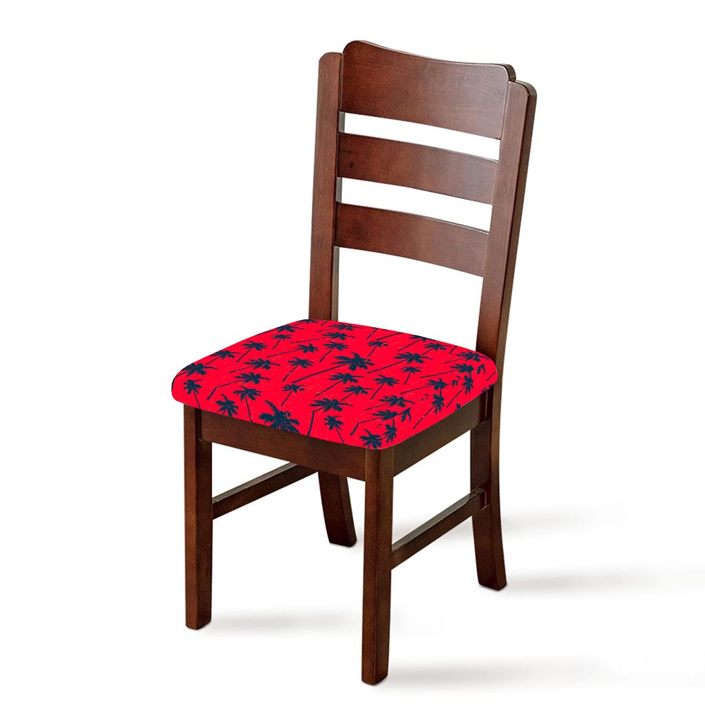 Black Red Palm Tree Pattern Print Chair Cushion Cover