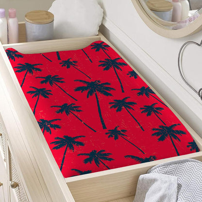 Black Red Palm Tree Pattern Print Changing Pad Cover