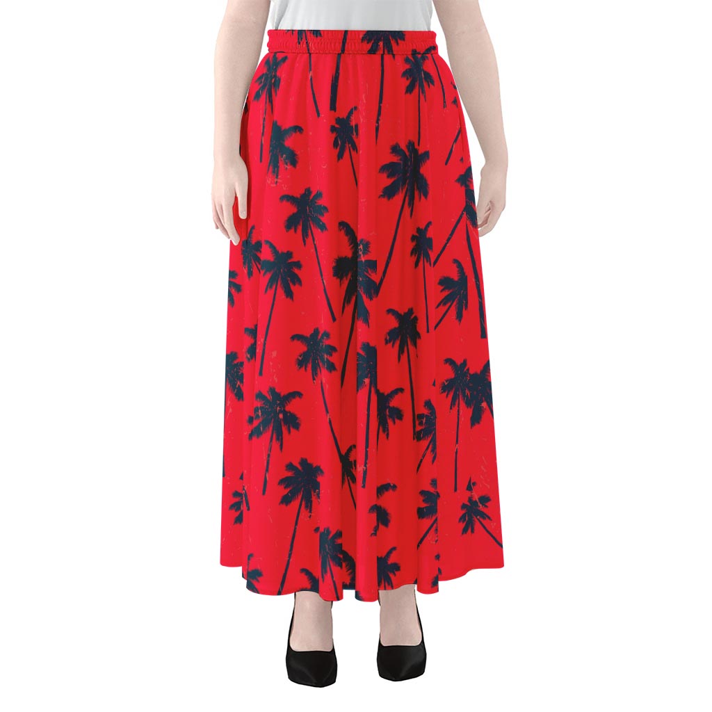 Black Red Palm Tree Pattern Print Chiffon Maxi Skirt