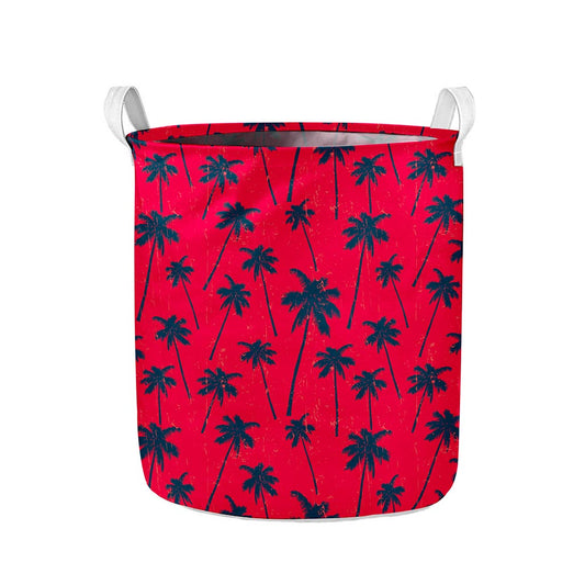 Black Red Palm Tree Pattern Print Collapsible Laundry Basket