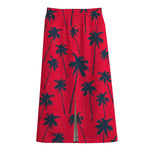 Black Red Palm Tree Pattern Print Cotton Front Slit Maxi Skirt