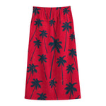 Black Red Palm Tree Pattern Print Cotton Front Slit Maxi Skirt