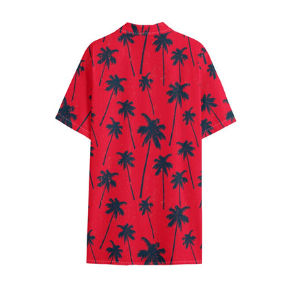 Black Red Palm Tree Pattern Print Cotton Hawaiian Shirt