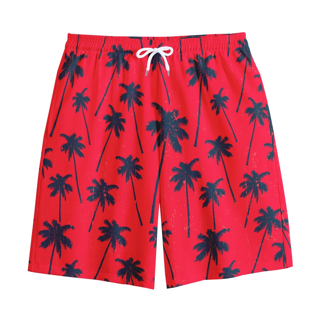 Black Red Palm Tree Pattern Print Cotton Shorts
