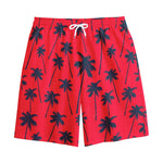 Black Red Palm Tree Pattern Print Cotton Shorts