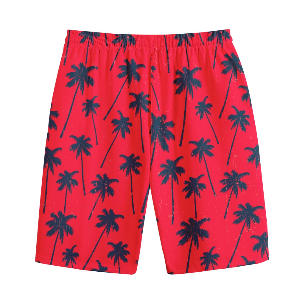 Black Red Palm Tree Pattern Print Cotton Shorts