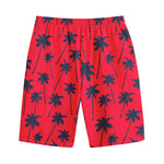 Black Red Palm Tree Pattern Print Cotton Shorts