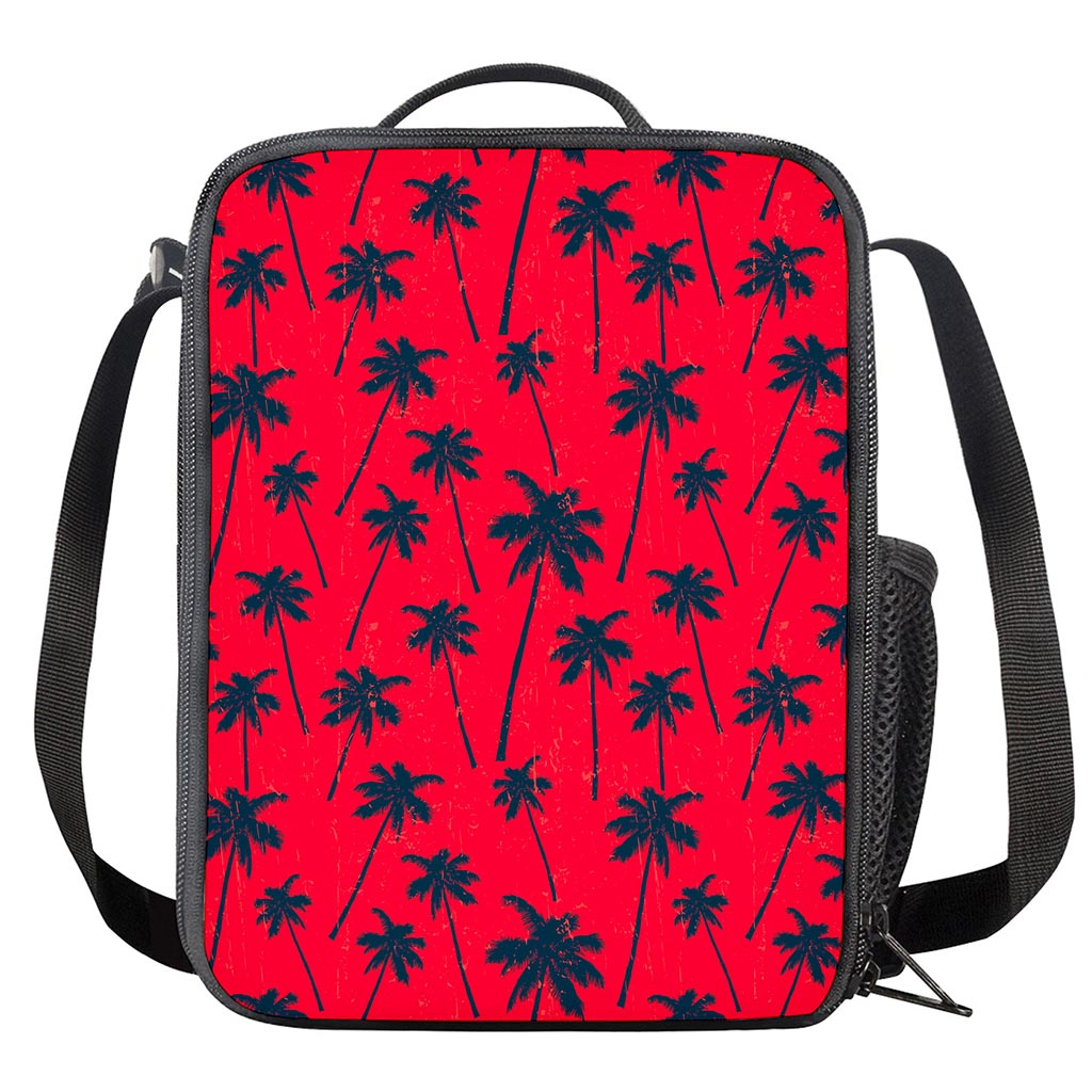 Black Red Palm Tree Pattern Print Crossbody Lunch Bag