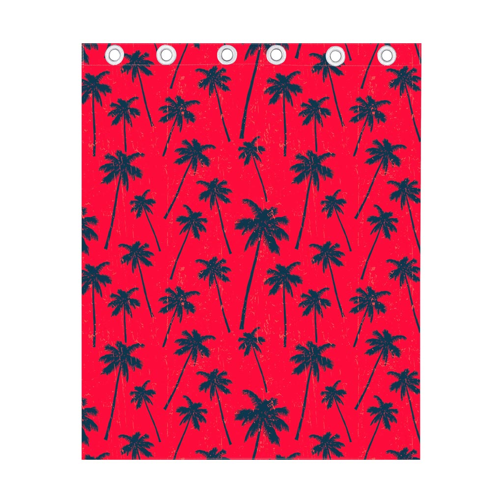 Black Red Palm Tree Pattern Print Curtain