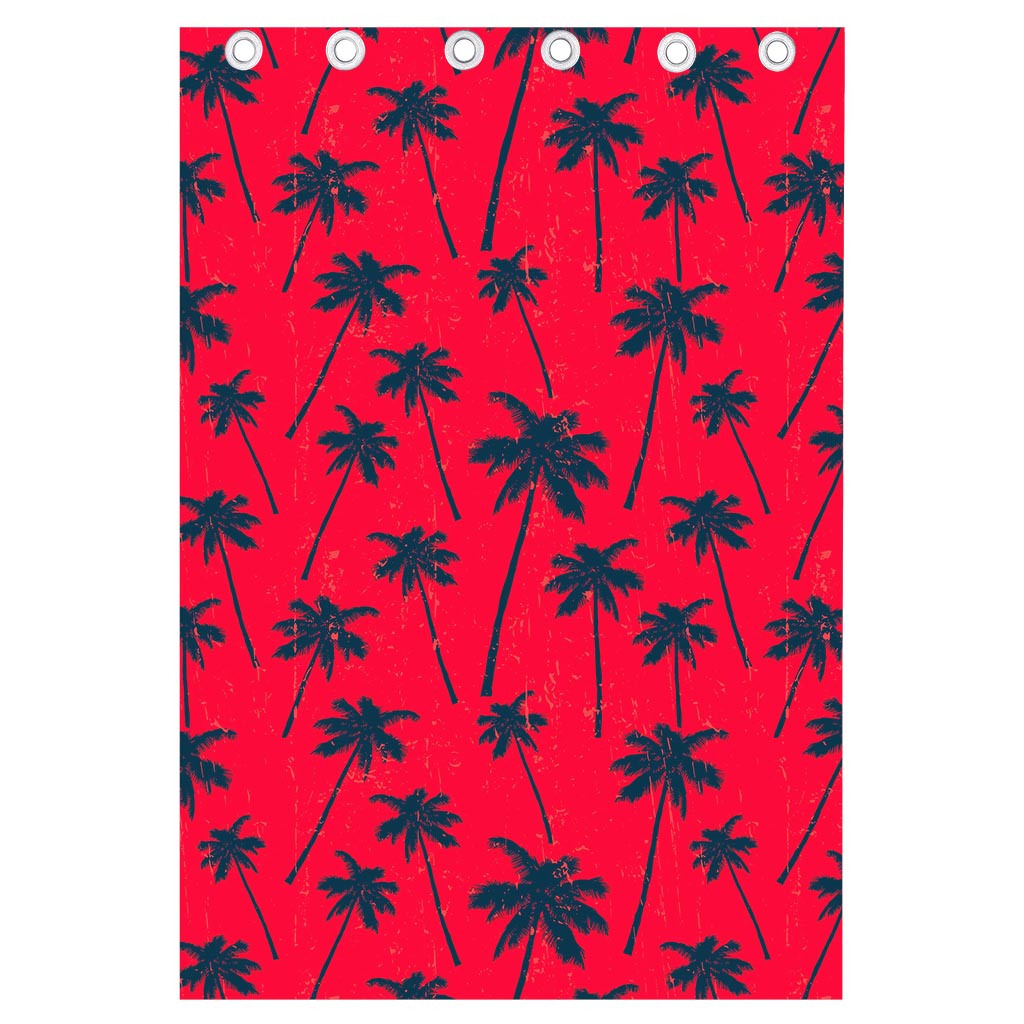 Black Red Palm Tree Pattern Print Curtain