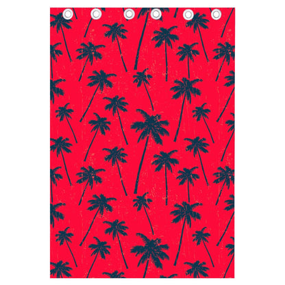 Black Red Palm Tree Pattern Print Curtain