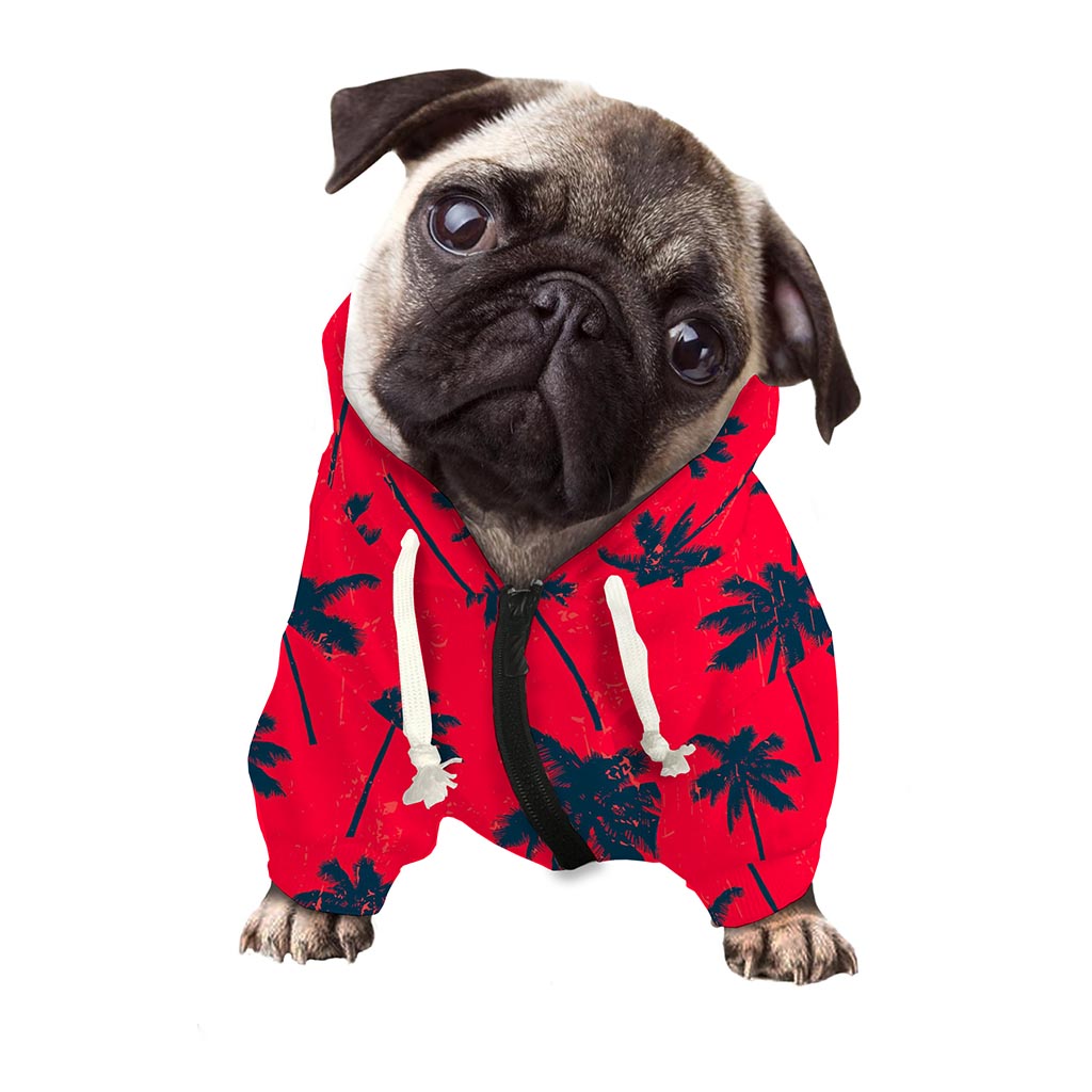 Black Red Palm Tree Pattern Print Dog Zip Up Hoodie