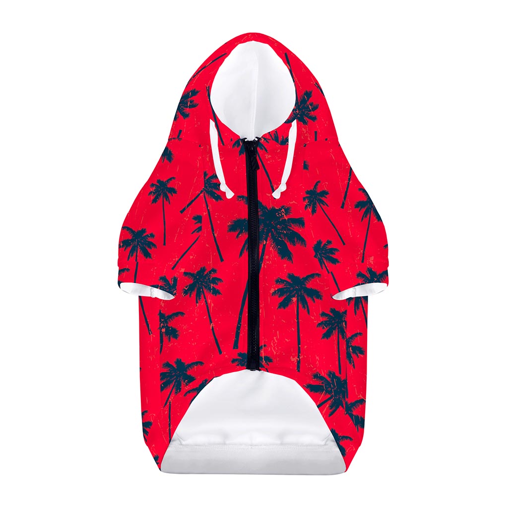 Black Red Palm Tree Pattern Print Dog Zip Up Hoodie