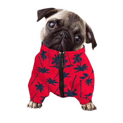 Black Red Palm Tree Pattern Print Dog Zip Up Jacket