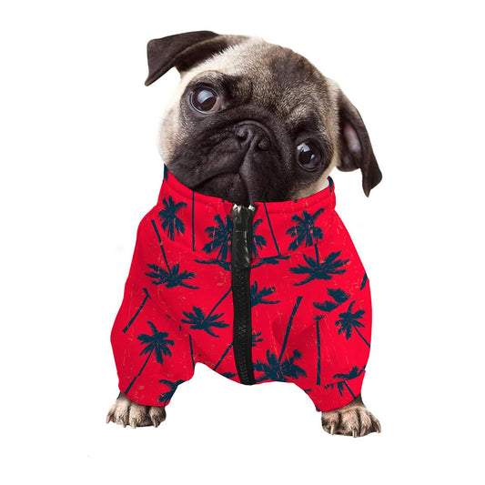 Black Red Palm Tree Pattern Print Dog Zip Up Jacket
