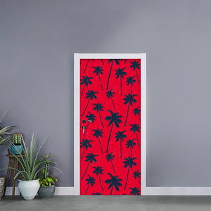 Black Red Palm Tree Pattern Print Door Sticker