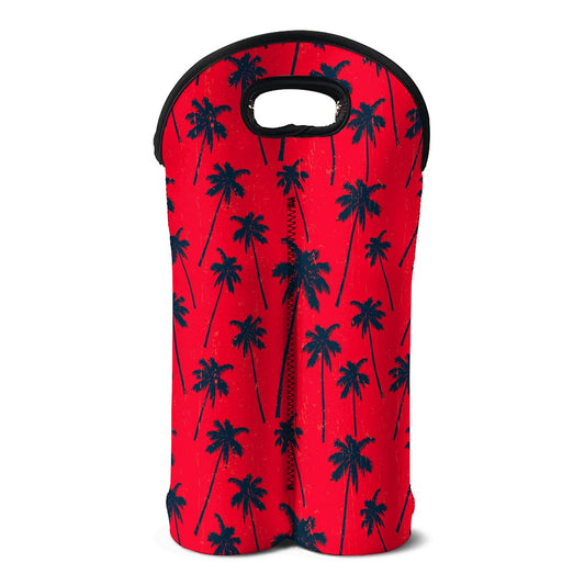Black Red Palm Tree Pattern Print Double Neoprene Wine Tote