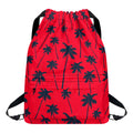 Black Red Palm Tree Pattern Print Drawstring Backpack