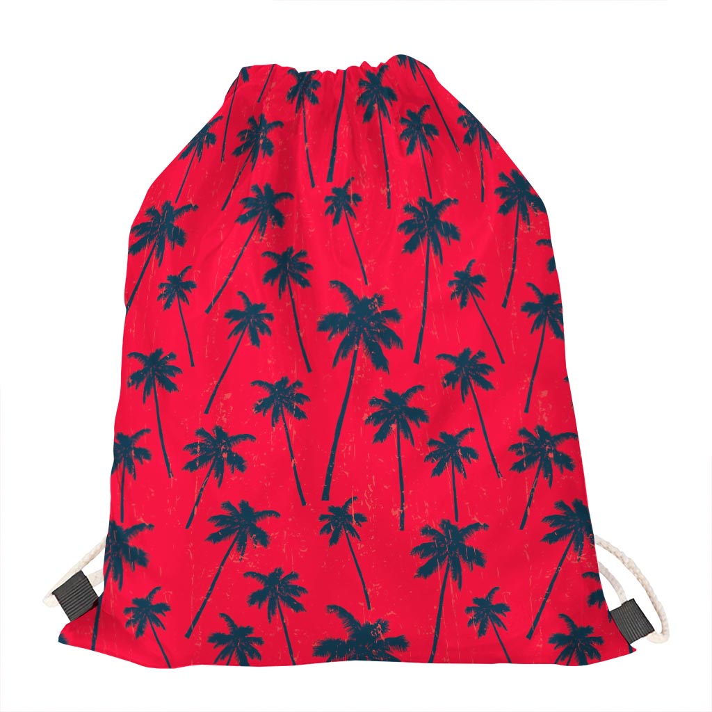 Black Red Palm Tree Pattern Print Drawstring Bag