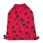 Black Red Palm Tree Pattern Print Drawstring Bag