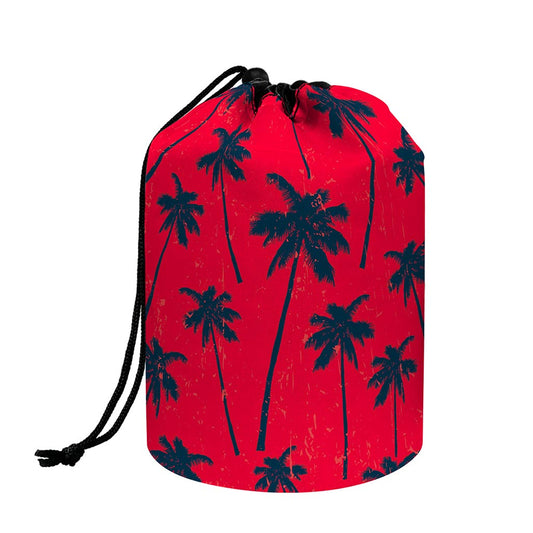 Black Red Palm Tree Pattern Print Drawstring Makeup Bag
