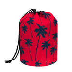 Black Red Palm Tree Pattern Print Drawstring Makeup Bag