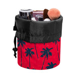 Black Red Palm Tree Pattern Print Drawstring Makeup Bag